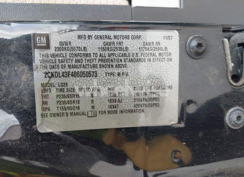 Photo 9 of 2008 Pontiac Torrent (VIN 2CKDL43F486050573)