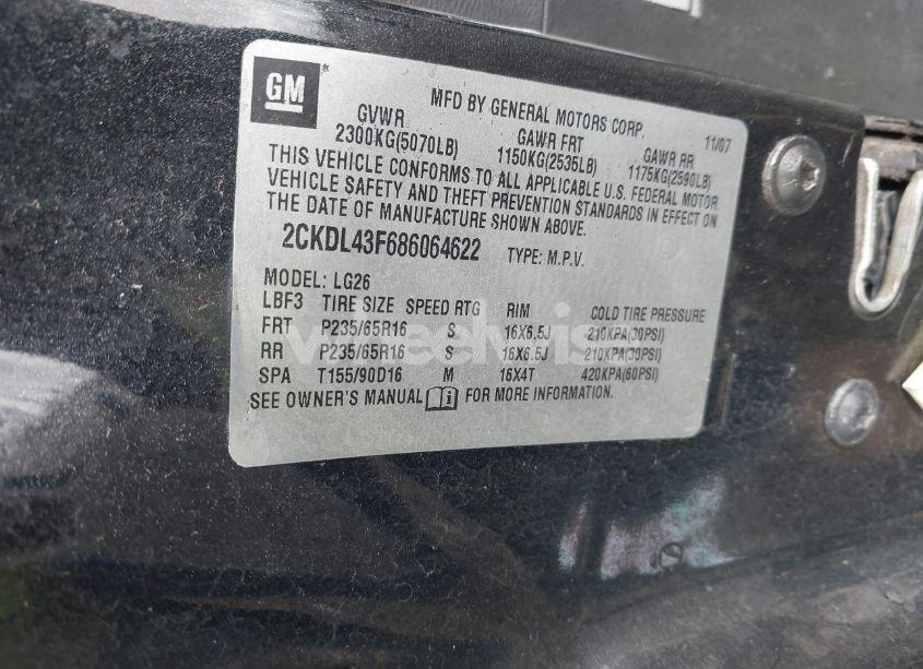 Photo 9 of 2008 Pontiac Torrent (VIN 2CKDL43F686064622)