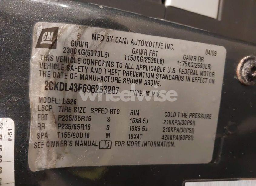 Photo 9 of 2009 Pontiac Torrent (VIN 2CKDL43F696253207)