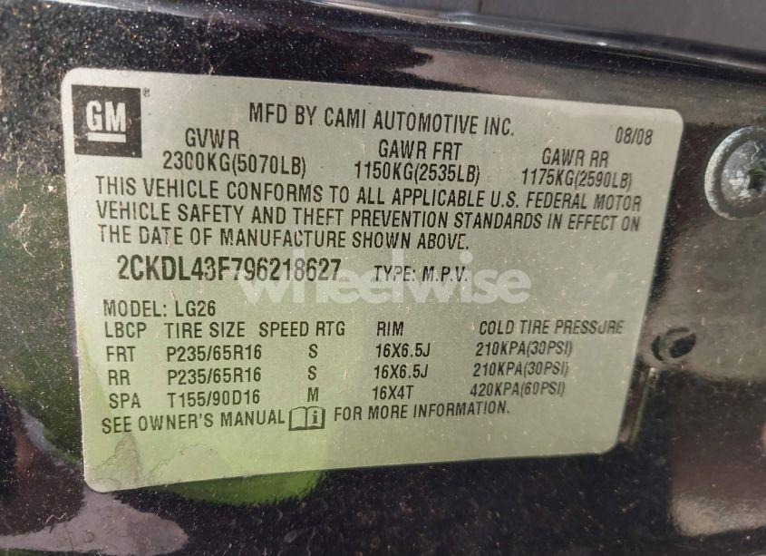 Photo 9 of 2009 Pontiac Torrent (VIN 2CKDL43F796218627)