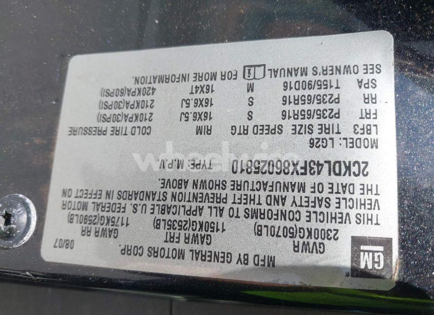 Photo 9 of 2008 Pontiac Torrent (VIN 2CKDL43FX86025810)