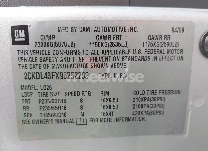 Photo 9 of 2009 Pontiac Torrent (VIN 2CKDL43FX96252299)