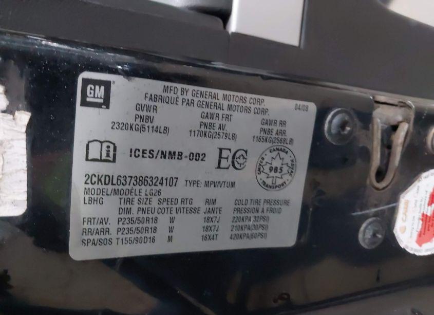 Photo 9 of 2008 Pontiac Torrent GXP (VIN 2CKDL637386324107)