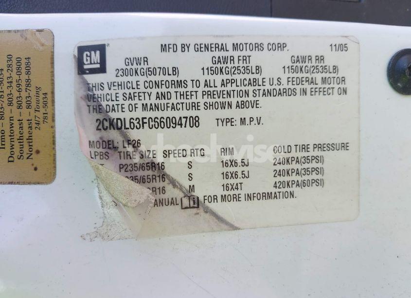 Photo 9 of 2006 Pontiac Torrent (VIN 2CKDL63F066094708)