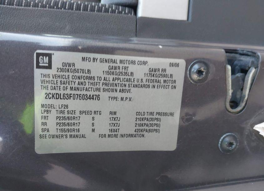 Photo 9 of 2007 Pontiac Torrent (VIN 2CKDL63F076034476)