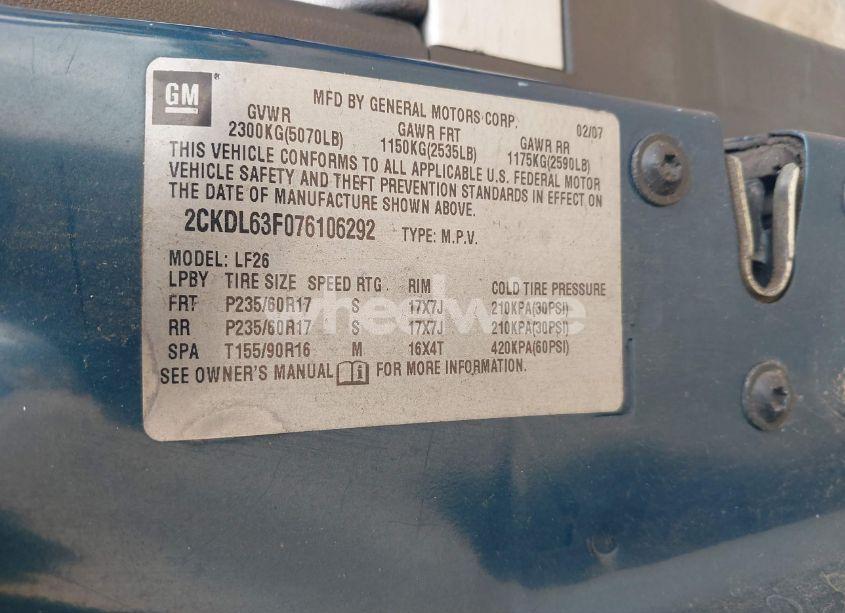 Photo 9 of 2007 Pontiac Torrent (VIN 2CKDL63F076106292)