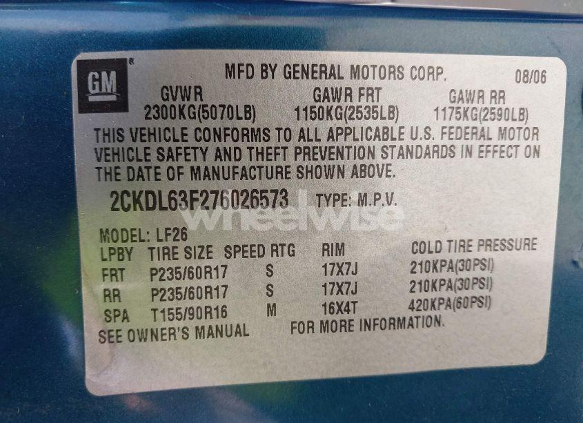 Photo 9 of 2007 Pontiac Torrent (VIN 2CKDL63F276026573)