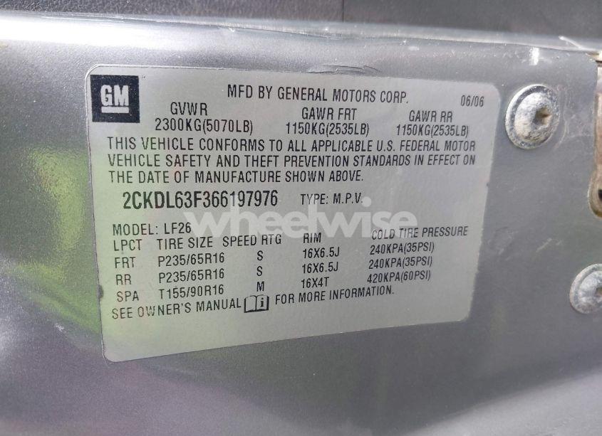 Photo 9 of 2006 Pontiac Torrent (VIN 2CKDL63F366197976)