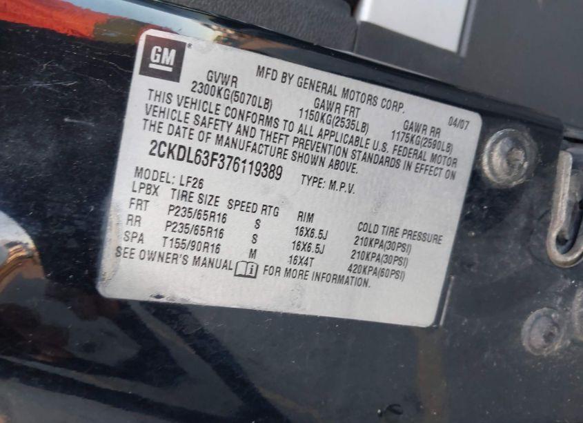 Photo 9 of 2007 Pontiac Torrent (VIN 2CKDL63F376119389)