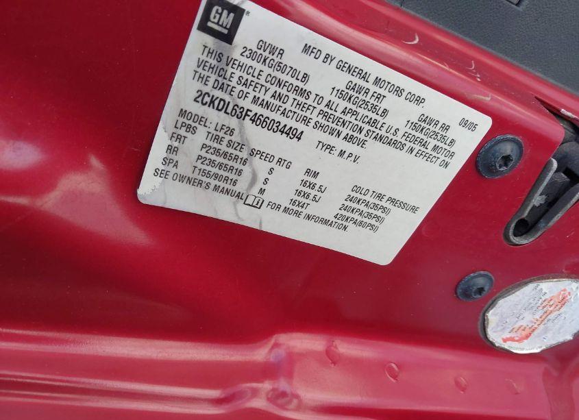 Photo 9 of 2006 Pontiac Torrent (VIN 2CKDL63F466034494)