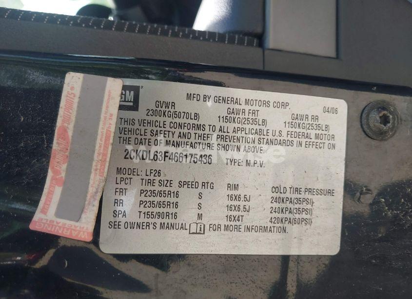 Photo 9 of 2006 Pontiac Torrent (VIN 2CKDL63F466175436)