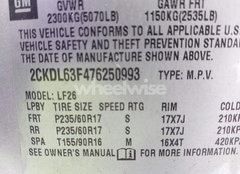 Photo 9 of 2007 Pontiac Torrent (VIN 2CKDL63F476250993)