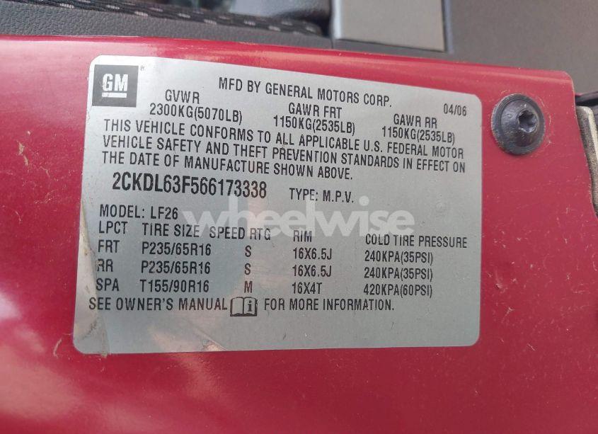 Photo 9 of 2006 Pontiac Torrent (VIN 2CKDL63F566173338)