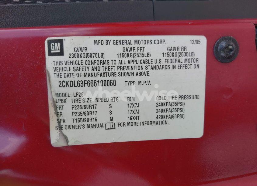 Photo 9 of 2006 Pontiac Torrent (VIN 2CKDL63F666100060)