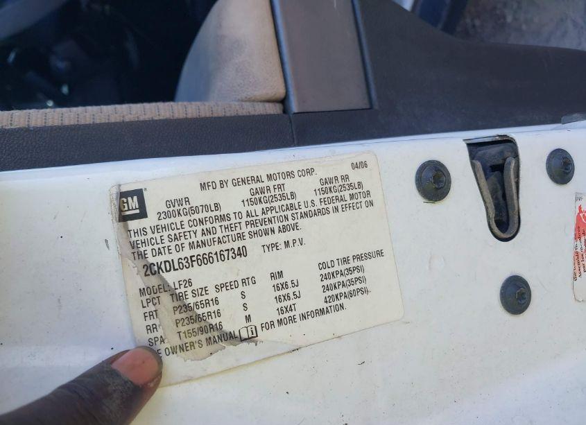 Photo 9 of 2006 Pontiac Torrent (VIN 2CKDL63F666167340)