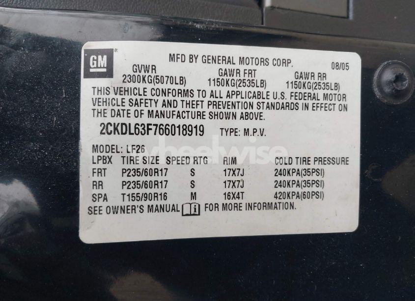 Photo 9 of 2006 Pontiac Torrent (VIN 2CKDL63F766018919)