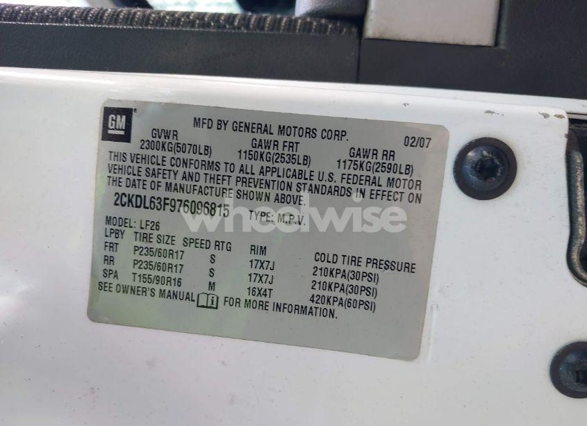 Photo 9 of 2007 Pontiac Torrent (VIN 2CKDL63F976096815)