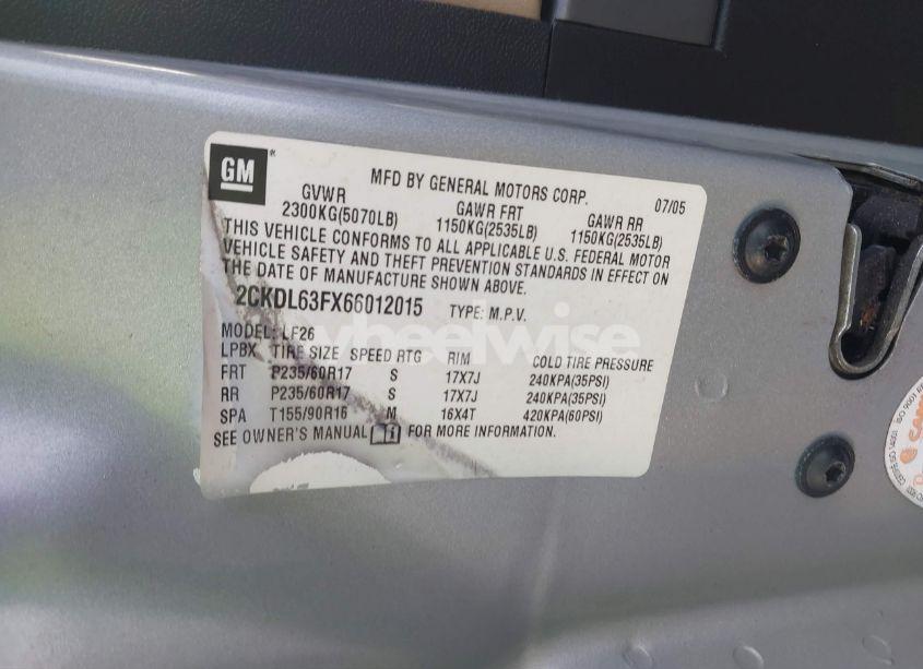 Photo 9 of 2006 Pontiac Torrent (VIN 2CKDL63FX66012015)