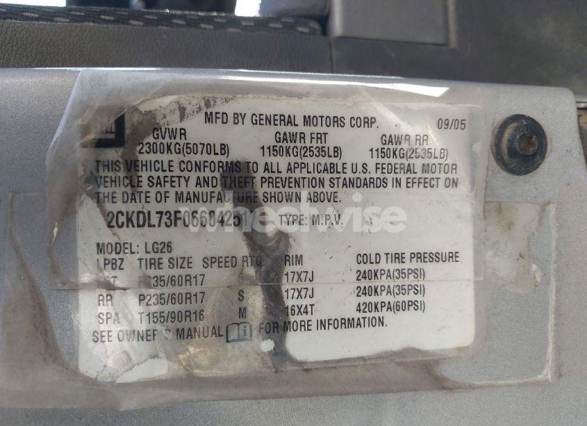 Photo 13 of 2006 Pontiac Torrent (VIN 2CKDL73F066042517)