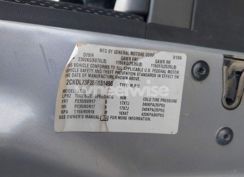 Photo 9 of 2006 Pontiac Torrent (VIN 2CKDL73F266131490)