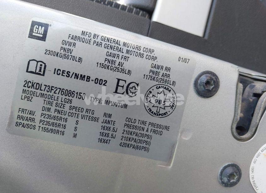 Photo 9 of 2007 Pontiac Torrent (VIN 2CKDL73F276086150)