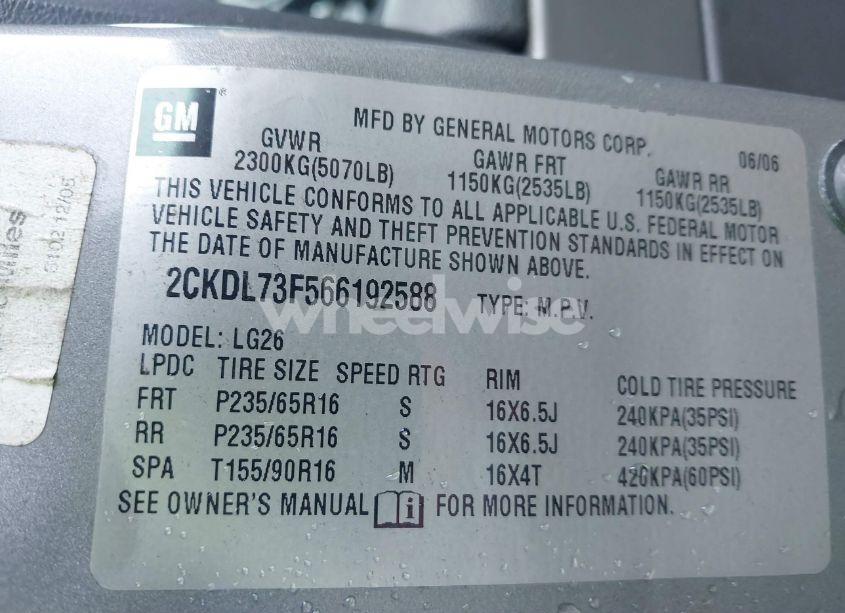 Photo 9 of 2006 Pontiac Torrent (VIN 2CKDL73F566192588)