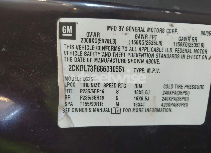 Photo 9 of 2006 Pontiac Torrent (VIN 2CKDL73F666030551)