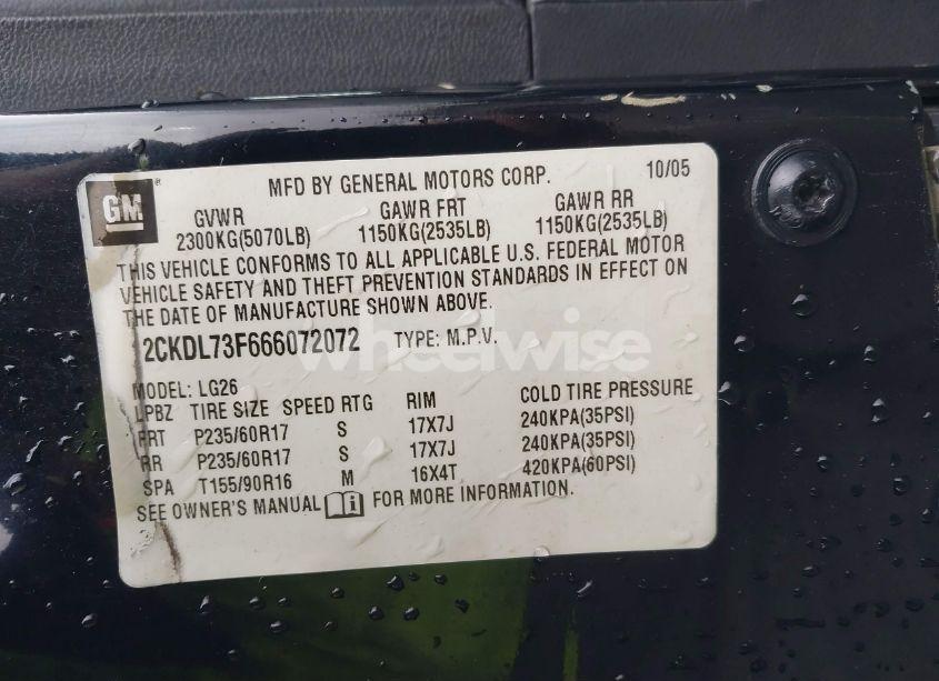 Photo 9 of 2006 Pontiac Torrent (VIN 2CKDL73F666072072)