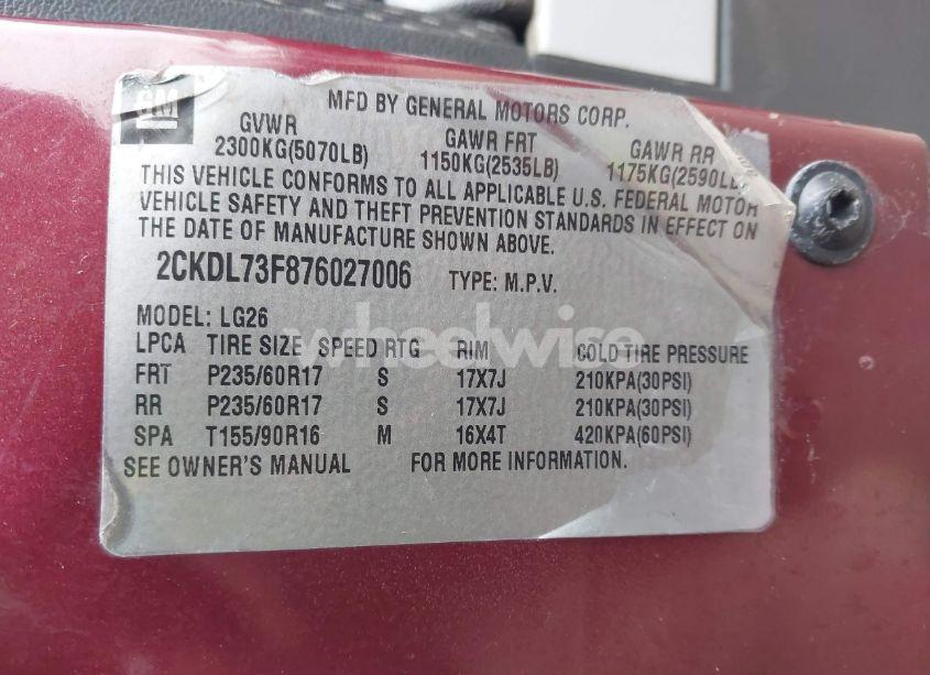 Photo 9 of 2007 Pontiac Torrent (VIN 2CKDL73F876027006)