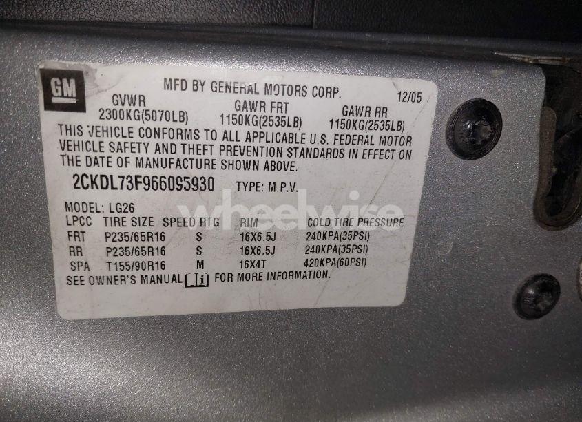 Photo 9 of 2006 Pontiac Torrent (VIN 2CKDL73F966095930)