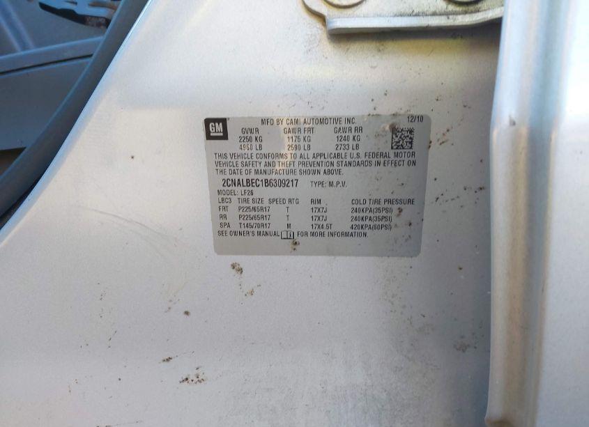 Photo 9 of 2011 Chevrolet Equinox LS (VIN 2CNALBEC1B6309217)