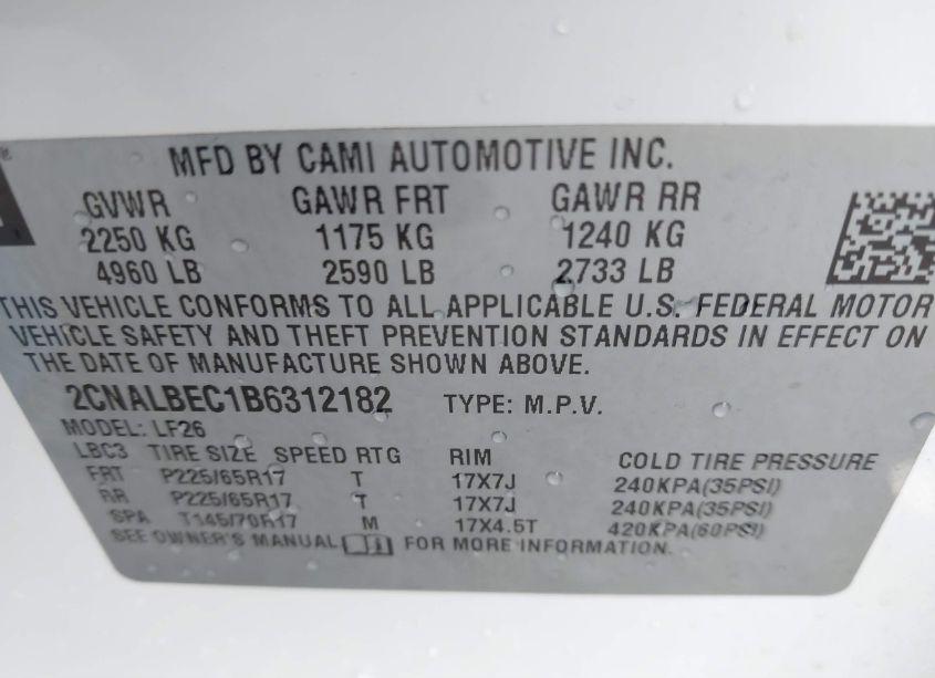 Photo 9 of 2011 Chevrolet Equinox LS (VIN 2CNALBEC1B6312182)