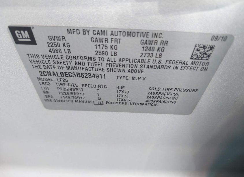 Photo 9 of 2011 Chevrolet Equinox LS (VIN 2CNALBEC3B6234911)