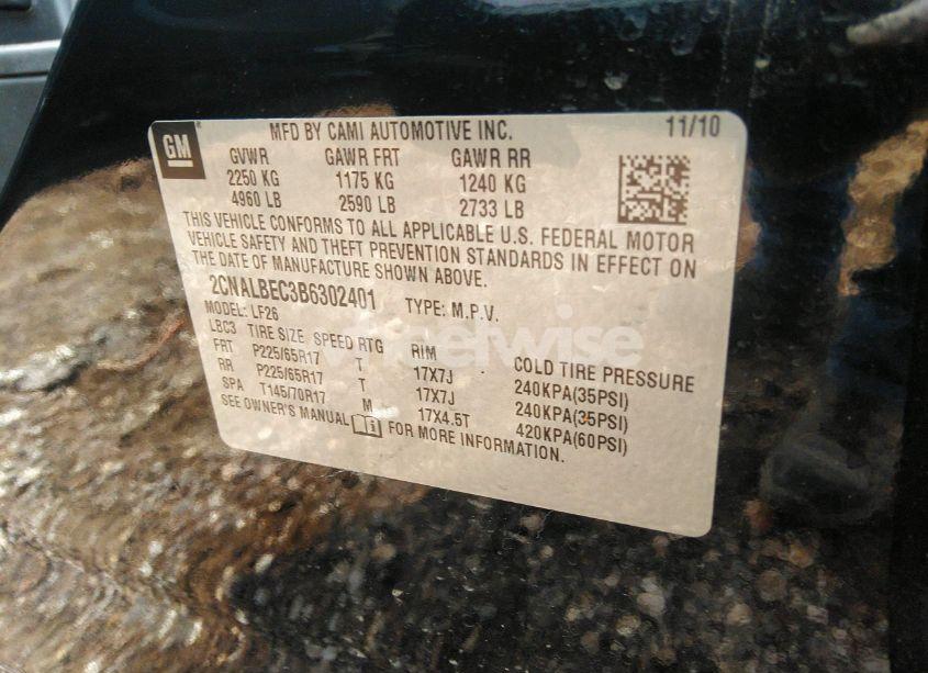 Photo 9 of 2011 Chevrolet Equinox LS (VIN 2CNALBEC3B6302401)