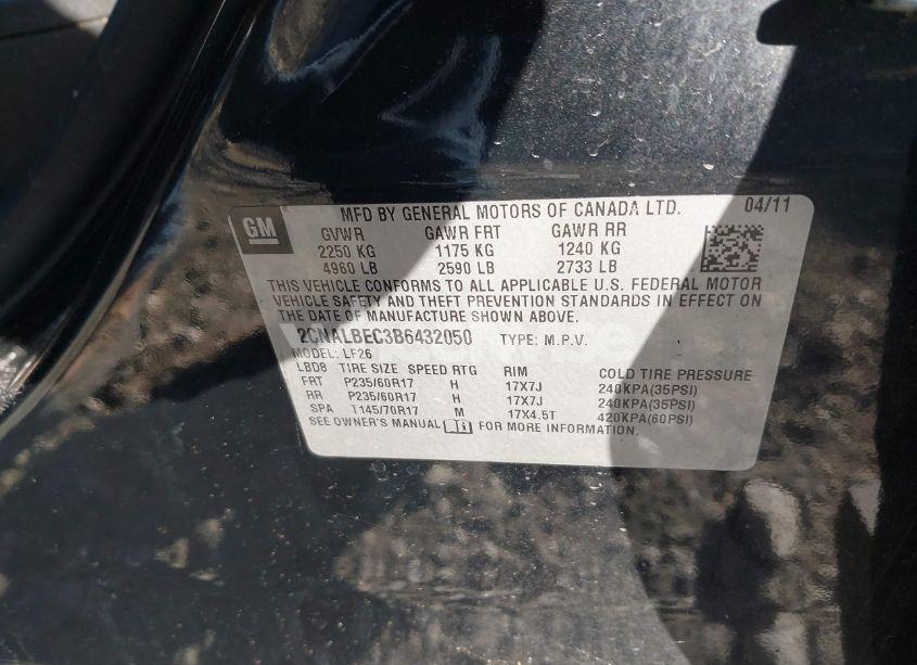 Photo 9 of 2011 Chevrolet Equinox LS (VIN 2CNALBEC3B6432050)