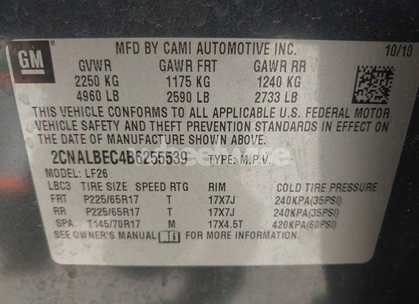 Photo 9 of 2011 Chevrolet Equinox LS (VIN 2CNALBEC4B6255539)