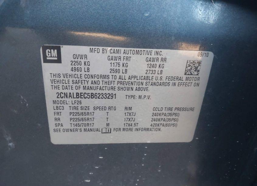 Photo 9 of 2011 Chevrolet Equinox LS (VIN 2CNALBEC5B6233291)