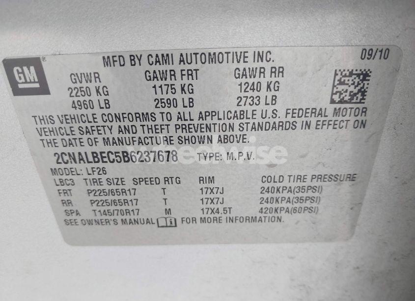 Photo 9 of 2011 Chevrolet Equinox LS (VIN 2CNALBEC5B6237678)