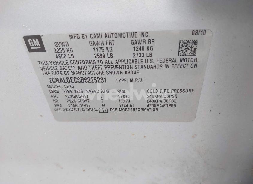 Photo 9 of 2011 Chevrolet Equinox LS (VIN 2CNALBEC6B6225281)