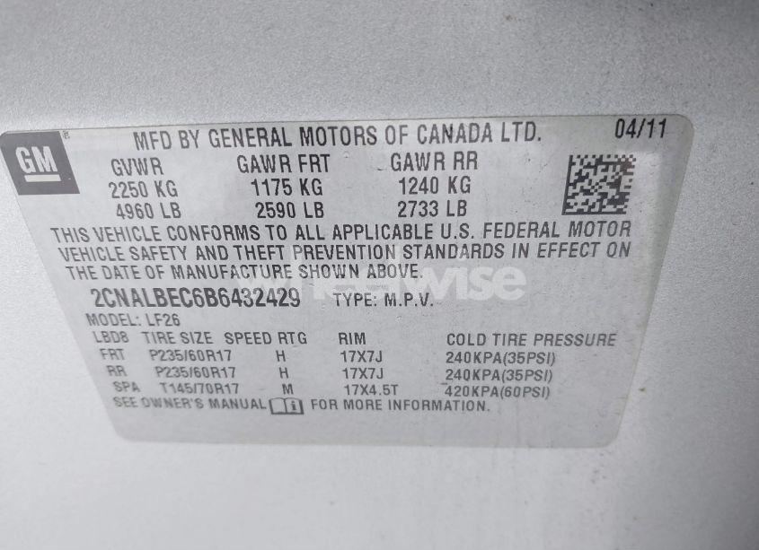 Photo 9 of 2011 Chevrolet Equinox LS (VIN 2CNALBEC6B6432429)