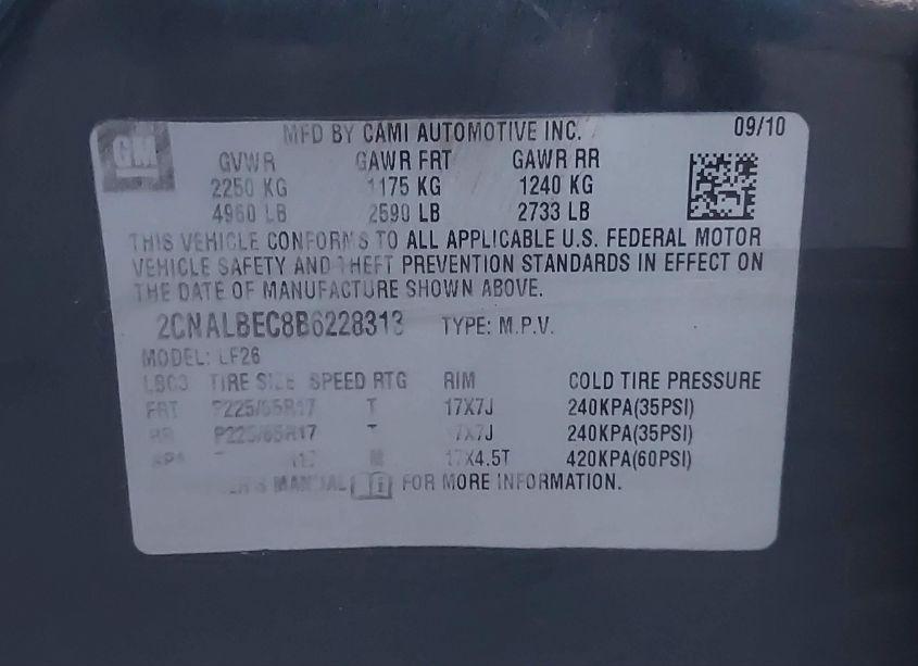 Photo 9 of 2011 Chevrolet Equinox LS (VIN 2CNALBEC8B6228313)