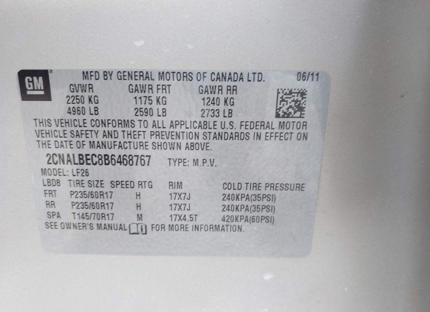 Photo 9 of 2011 Chevrolet Equinox LS (VIN 2CNALBEC8B6468767)