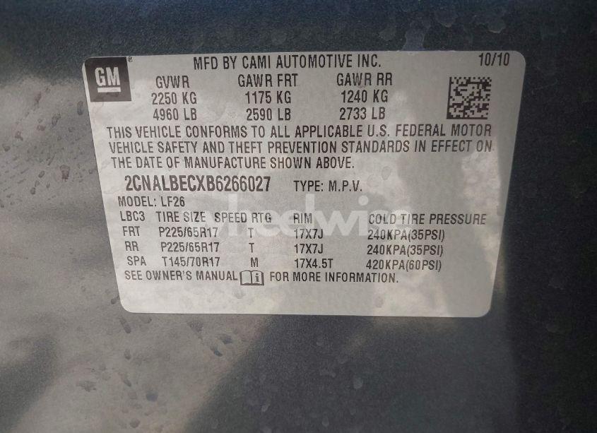 Photo 9 of 2011 Chevrolet Equinox LS (VIN 2CNALBECXB6266027)