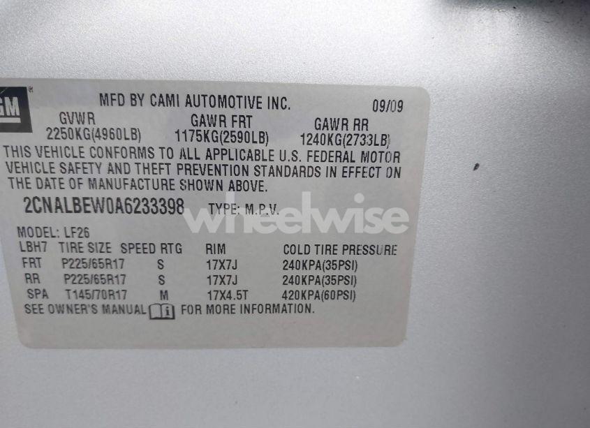 Photo 9 of 2010 Chevrolet Equinox LS (VIN 2CNALBEW0A6233398)