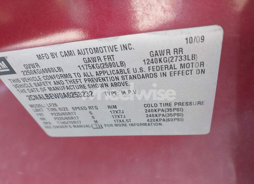 Photo 9 of 2010 Chevrolet Equinox LS (VIN 2CNALBEW0A6253232)