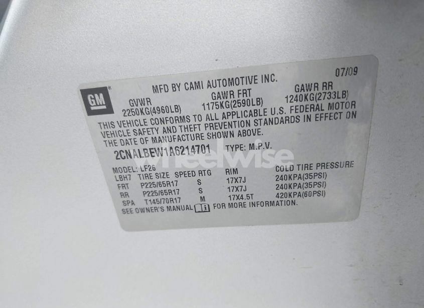 Photo 9 of 2010 Chevrolet Equinox LS (VIN 2CNALBEW1A6214701)