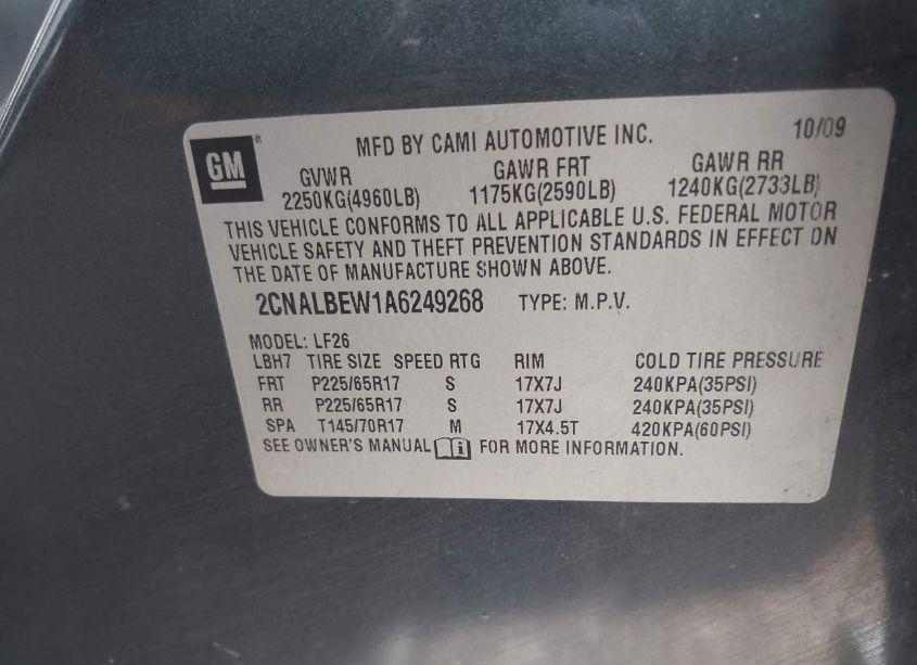 Photo 9 of 2010 Chevrolet Equinox LS (VIN 2CNALBEW1A6249268)