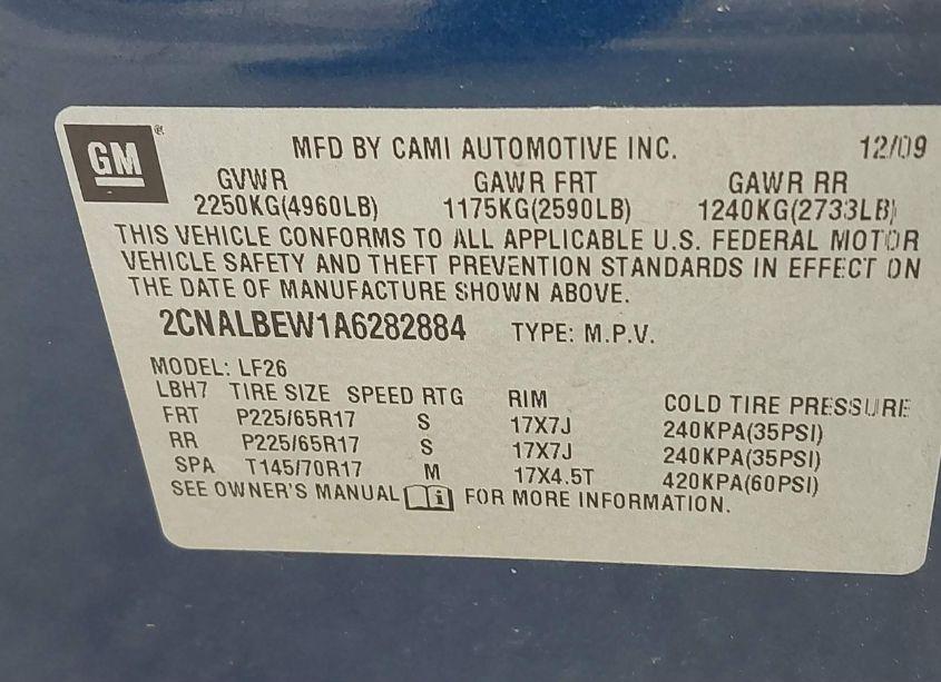 Photo 9 of 2010 Chevrolet Equinox LS (VIN 2CNALBEW1A6282884)