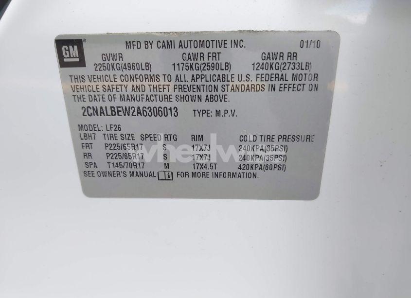 Photo 9 of 2010 Chevrolet Equinox LS (VIN 2CNALBEW2A6306013)