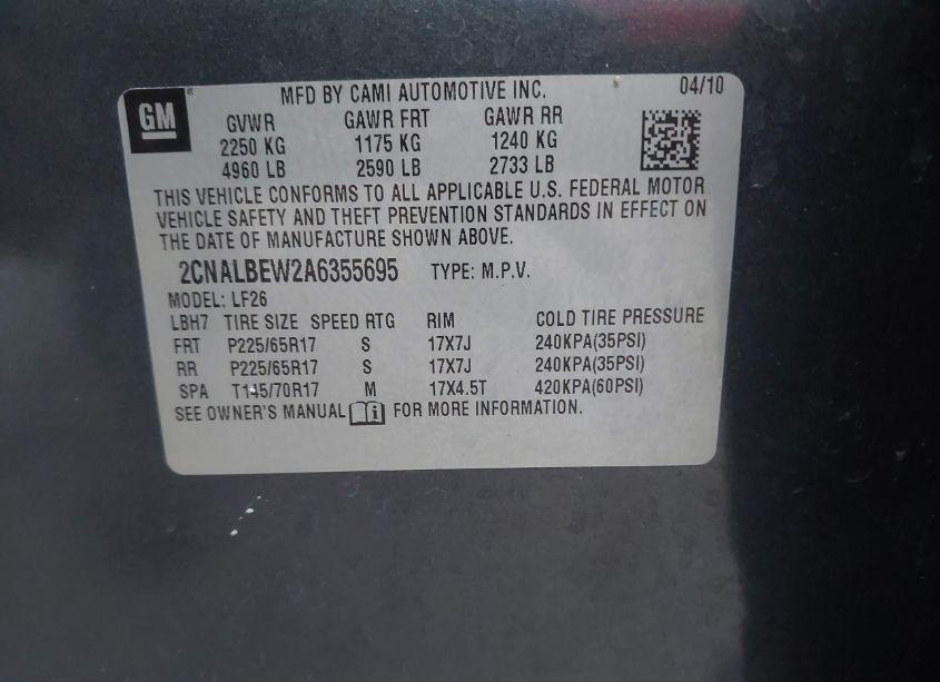 Photo 9 of 2010 Chevrolet Equinox LS (VIN 2CNALBEW2A6355695)